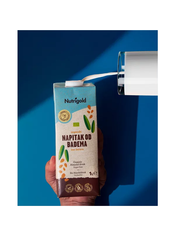 Nutrigold ekološki mandljev napitek brez sladkorja v tetrapaku, 1000ml.