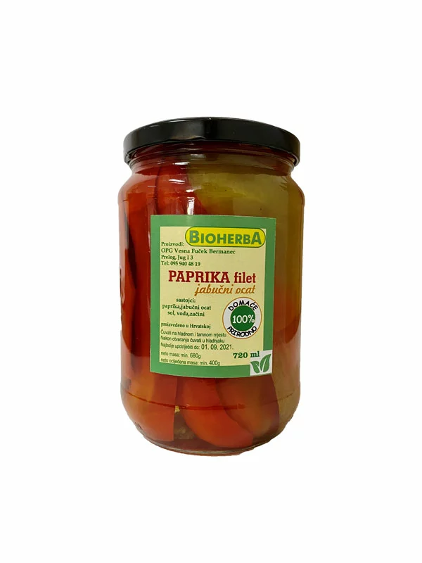 BioHerba paprika file v jabolčnem kisu v kozarcu, 720ml.