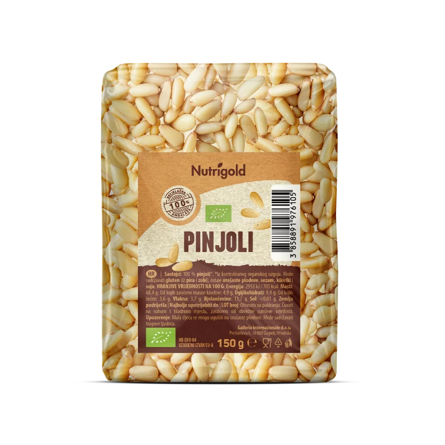 Nutrigold ekološke pinjole v rjavi rjavi embalaži, 150g.