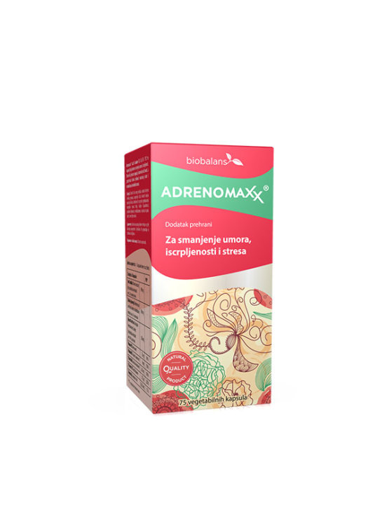 Biobalans adrenomaxx za zmanjšanje utrujenosti v kartonski embalaži, 75 kapsul.
