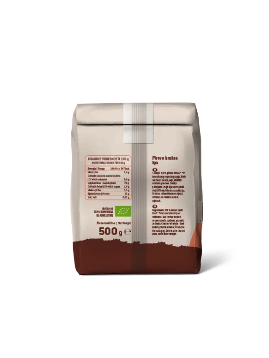 Nutrigold ekološka bela pirina moka Tip 630 v rjavi papirnati embalaži, 500g.