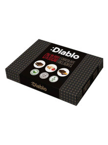 Diablo čokoladne praline brez dodanega sladkorja v črni kartonski embalaži, 115g.