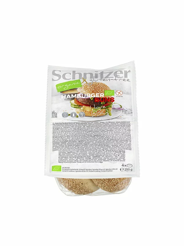 Schnitzer ekološka burger peciva Brez glutena v prozorni plastični embalaži, 250g.