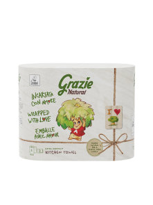 Grazie Natural dvoslojne kuhinjske papirnate brisače iz papirja, ki se ga da reciklirati v plastični embalaži, 2 roli.
