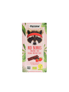 Raccoon ekološka veganska beljakovinska čokolada z gozdnimi sadeži v papirnati embalaži, 40g.