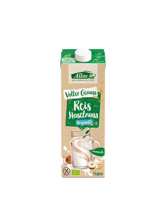 Allos ekološki rižev napitek z lešniki v tetrapaku, 1000ml.
