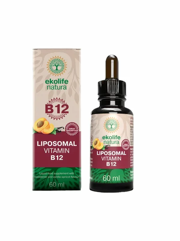 Ekolife Natura liposomski vitamin B12 v steklenički s kapalko, 60ml.
