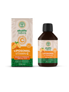 Ekolife Natura liposomski vitamin C z okusom pomaranče v plastični embalaži, 250ml.