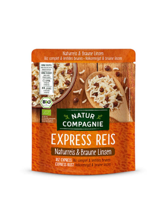 Natur Compagnie express polnozrnati riž in rjava leča v plastični embalaži, 250g.