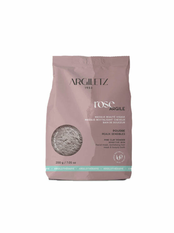 Argiletz rožnata glina v prahu za obraz, lase in kopel v plastični embalaži, 200g.