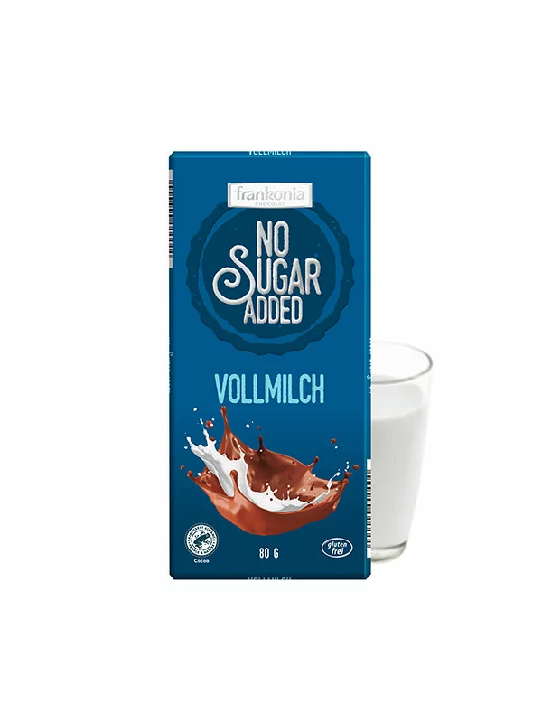 Frankkonia mlečna čokolada brez dodanega sladkorja v modri embalaži, 80g.