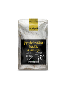 Nutrigold bveljakovinska kaša z vanilijo in borovnico  v prozorni embalaži 400g