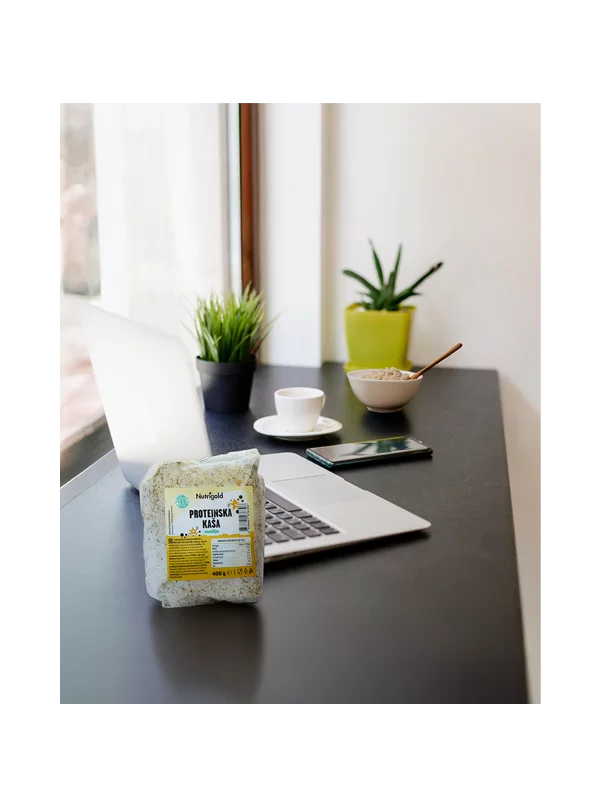 Nutrigold bveljakovinska kaša z vanilijo in borovnico  v prozorni embalaži 400g