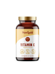 Vitamin C Nutrigod, 120 vegannskih kapsul v temni embalaži.