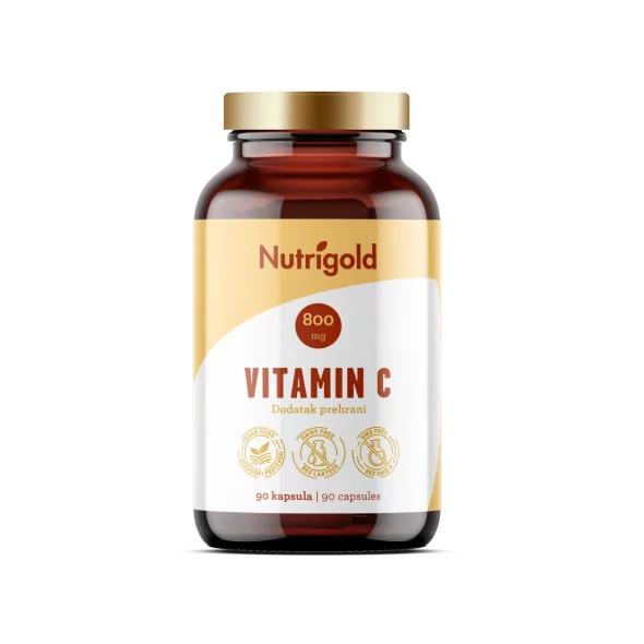 Vitamin C Nutrigod, 120 vegannskih kapsul v temni embalaži.