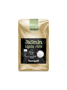 Nutrigold ekološki jasminov riž v prozorni plastični embalaži, 500g.