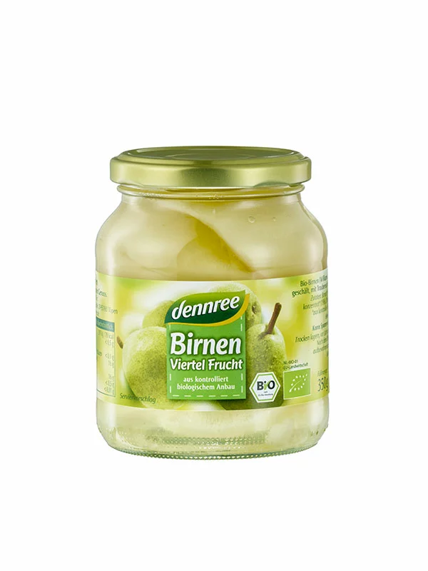 Dennree kompot iz hrušk v steleni embalaži 350 g