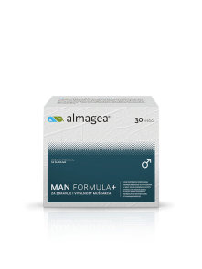 Almagea Man Formula+ v kartonski embalaži, ki vsebuje 30 vrečk