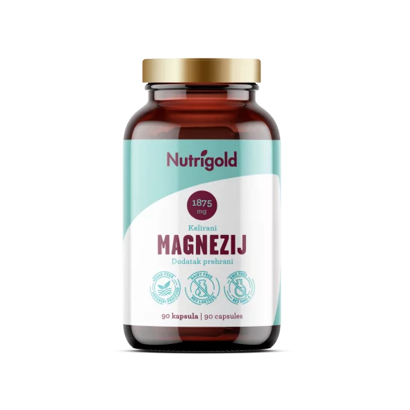 90 1875mg veganskih kapsul Nutrigold v temni steklenički.
