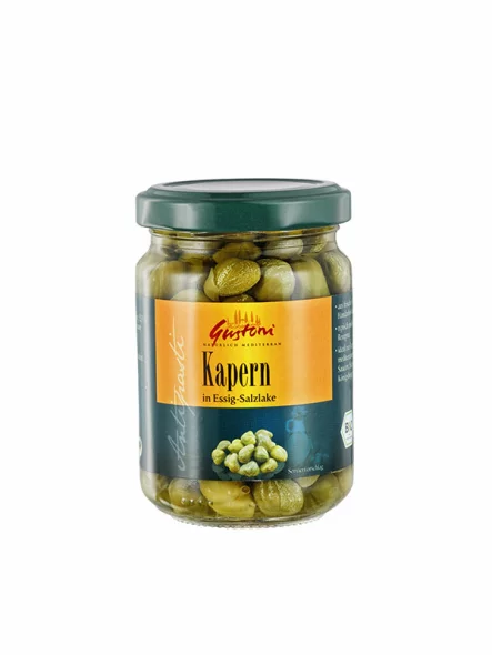 Gustoni ekološki kapri v slanici v stekleni embalaži 140g