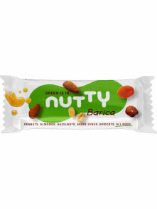 Nutty BARica ploščica Green is in  –arašidi, mandlji, lešnik, agavin sirup in marelice  - Brez glutena 50g