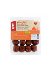 Ekološke veganske Kato snack kroglice mango & curry v prozorni embalaži, 200 g.