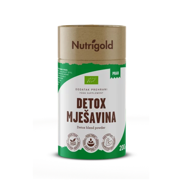 Nutrigold detoks mešanica za razstrupljanju v prahu v okrogli papirnati škatli 200 g