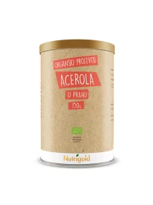 Nutrigold acerola v prahu iz ekološke pridelave prihaja v papirnati embalaži, 150g.