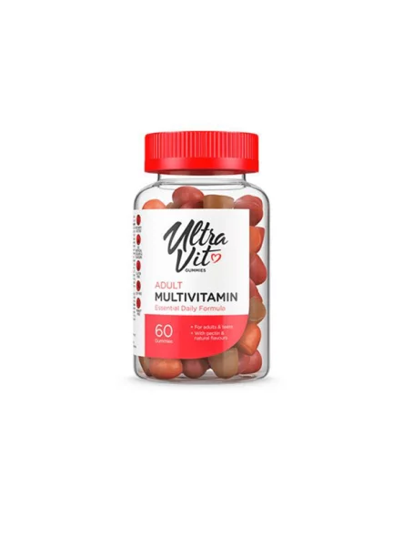 Ultravit Multivitamin gummies za odrasle v prozorni embalaži vsebuje 60 kosov.