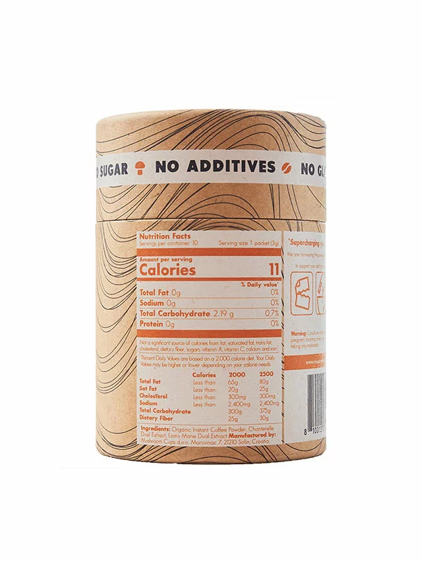 Go Sharp instant kava z gobami druga stran embalaže 10x13g Mushroom Cups