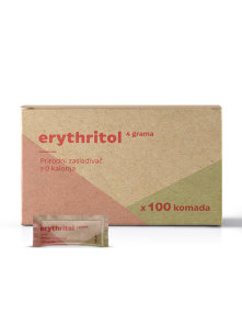 Nutrigold eritritol sladkor v papirnati vrečki po 4 g, prihaja v 100 kosov, vse skupaj je 400 g