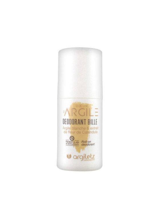 Argiletz Dezodorant Roll-on z belo glino v beli, plastilčni embalaži, 50ml