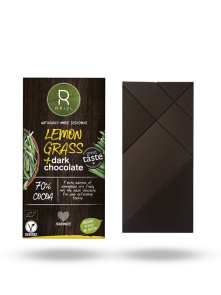 Reizl veanska temna čokolada z limonsko travo brez glutena v temni embalaži, 70g