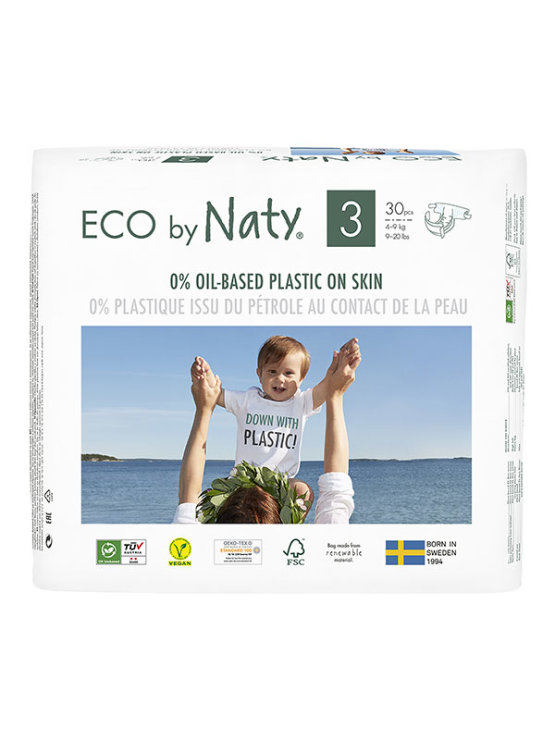 Eco by naty plenice za otroke velikosti 3 (4-9 kg) ekološke v papirni embalaži 30 kosov