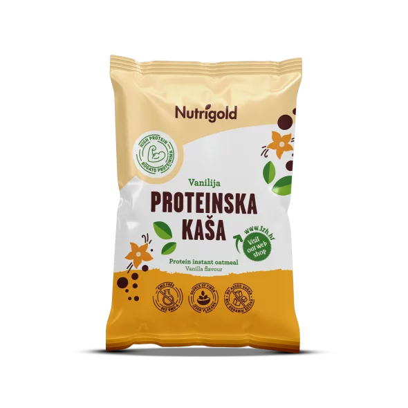 Nutrigold beljakovinska kaša vanilija v rumeni, plastični embalaži 65g
