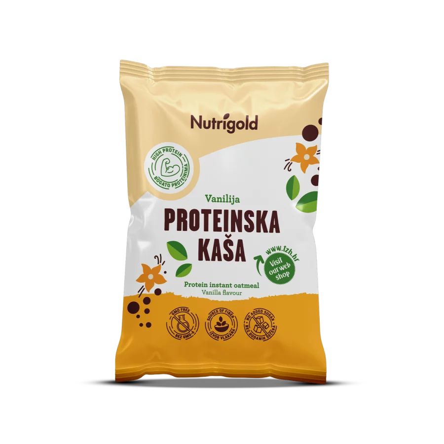 Nutrigold beljakovinska kaša vanilija v rumeni, plastični embalaži 65g