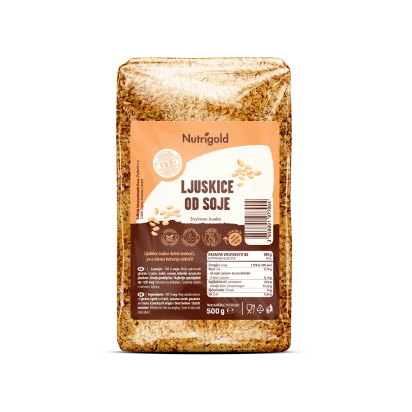 Nutrigold sojini kosmiči v prozorni, plastični embalaži 500g