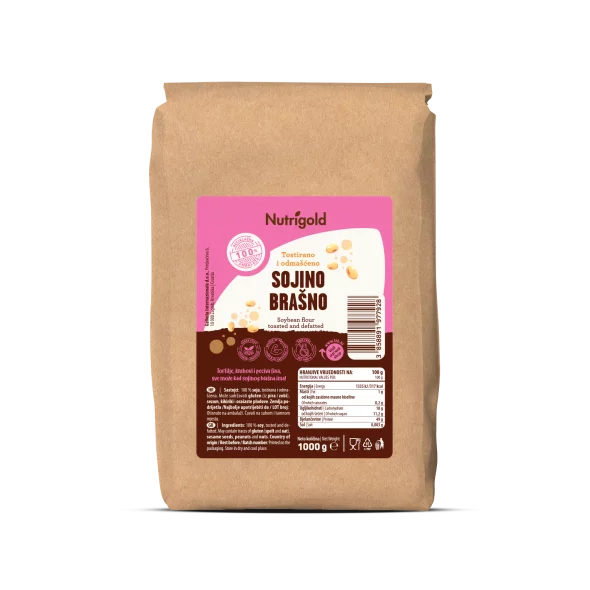 Nutrigold sojina moka v rjavi, kartonski škatli od 1000g