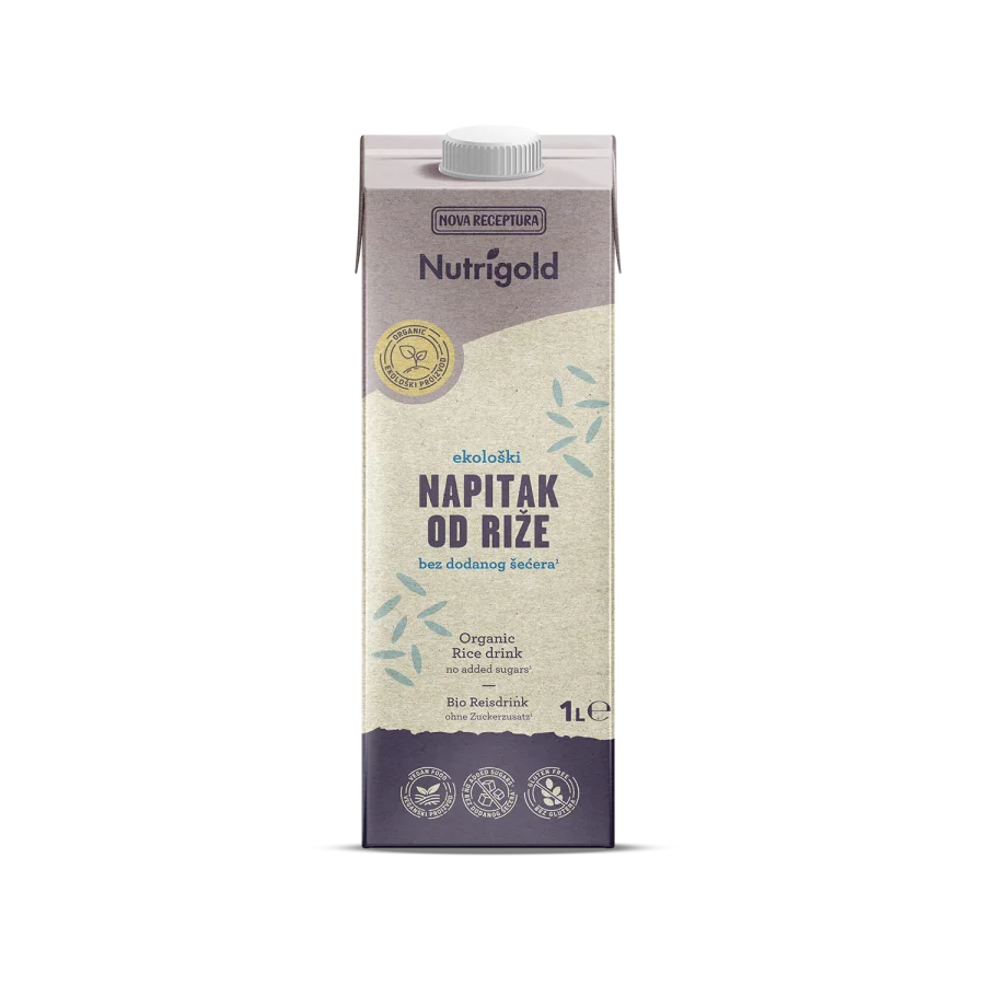 Nutrigold ekološki rižev napitek brez dodanega sladkorja  v kartonski embalaži 1000 ml