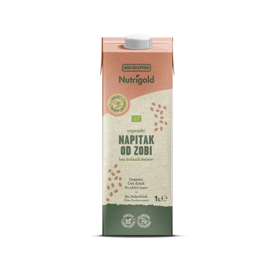 Nutrigold ekološki ovseni napitek brez dodanega sladkorja v kartonski embalaži 1000 ml