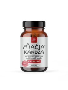 Bioandina mačji krempelj v temni embalaži vsebuje 60 kapsul