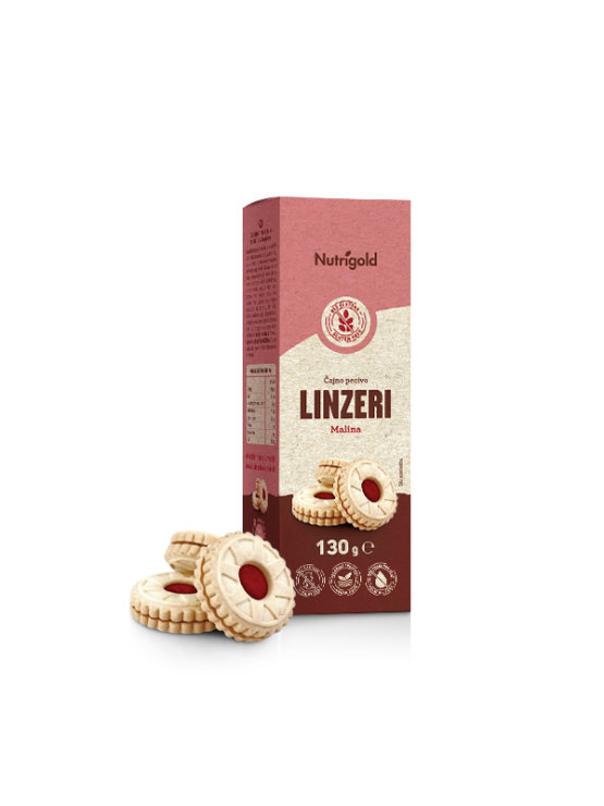 Nutrigold linzer čajni piškoti brez glutena z malino, 130g