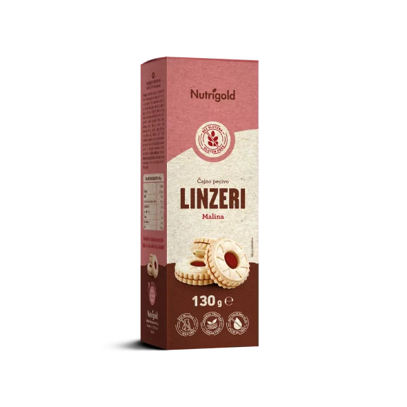 Nutrigold linzer čajni piškoti brez glutena z malino, 130g