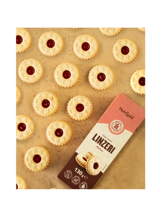 Nutrigold linzer čajni piškoti brez glutena z malino, 130g