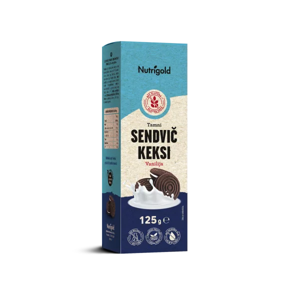 Nutrigold temni sendič piškoti z vanilijo 125g