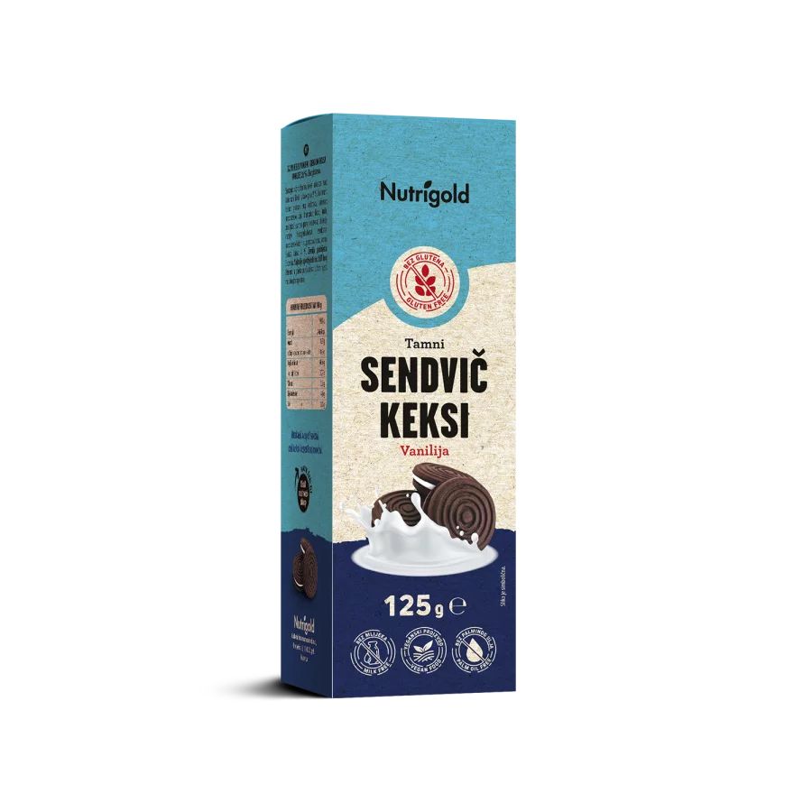 Nutrigold temni sendič piškoti z vanilijo 125g