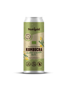 Nutrigold ekološki napitek kombucha ingver in limonska trava v zeleni pločevinki 330ml