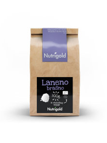 Nutrigold ekološka lanena moka v rjavi papirnati embalaži 500g.