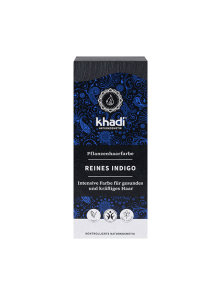 Khadi rastlinska barva za lase indigo v embalaži vsebuje 100g praha