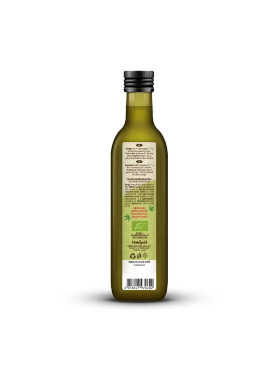 Nutrigold ekološko hladno stisnjeno konopljino olje v steklenici, 250ml.
